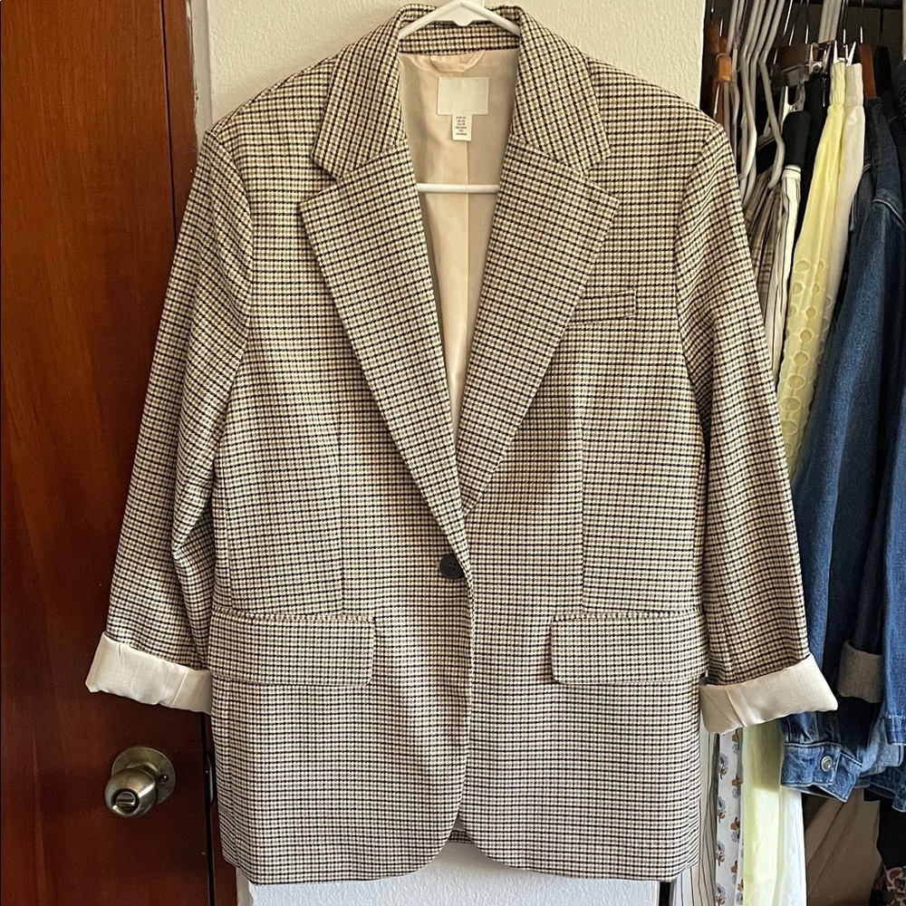 H&M Brown Houndstooth Blazer Jacket Size XS
